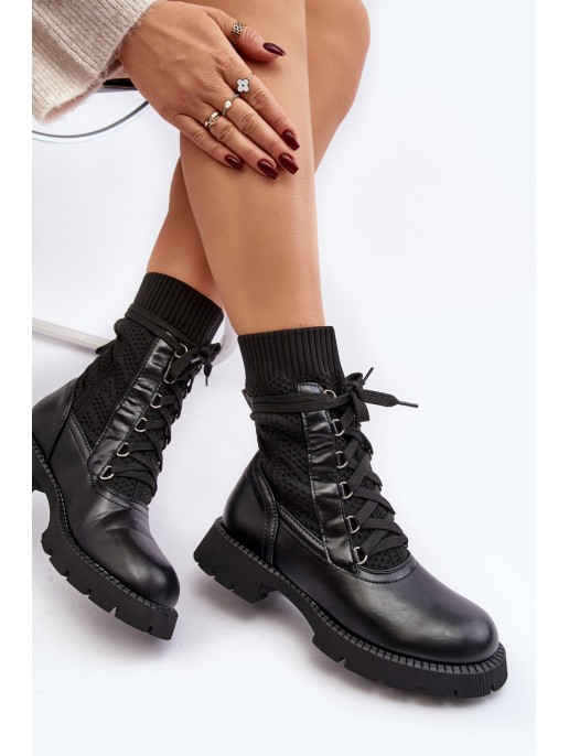 Women's lace-up ankle boots with sock black Gentiana Women's lace-up ankle boots with sock black Gentiana