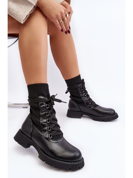 Women's lace-up ankle boots with sock black Gentiana