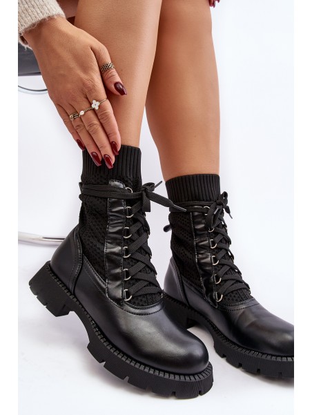 Women's lace-up ankle boots with sock black Gentiana
