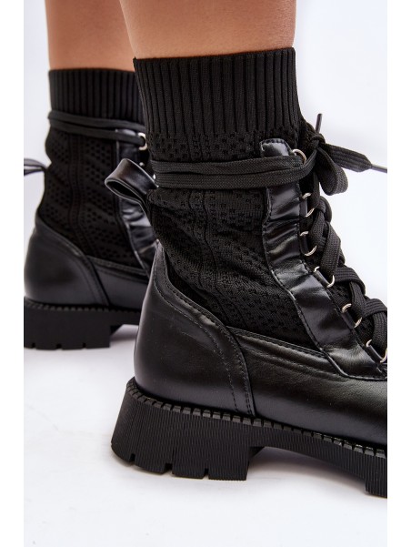 Women's lace-up ankle boots with sock black Gentiana