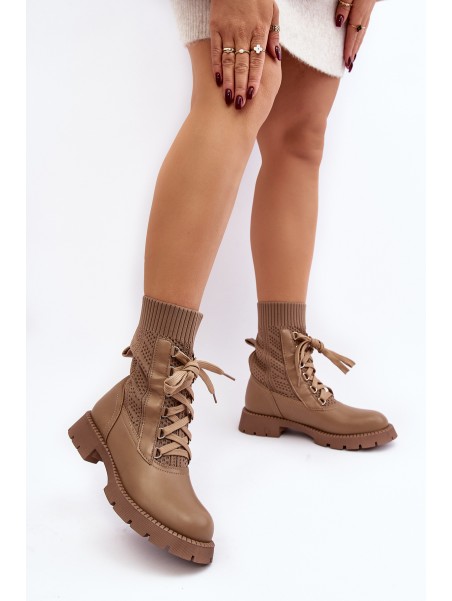 Women's lace-up ankle boots with light beige sock Gentiana