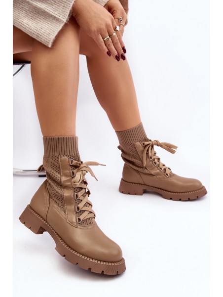 Women's lace-up ankle boots with light beige sock Gentiana