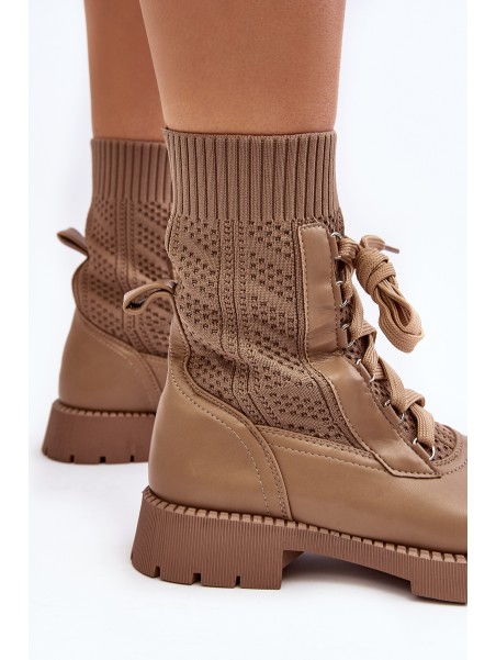 Women's lace-up ankle boots with light beige sock Gentiana