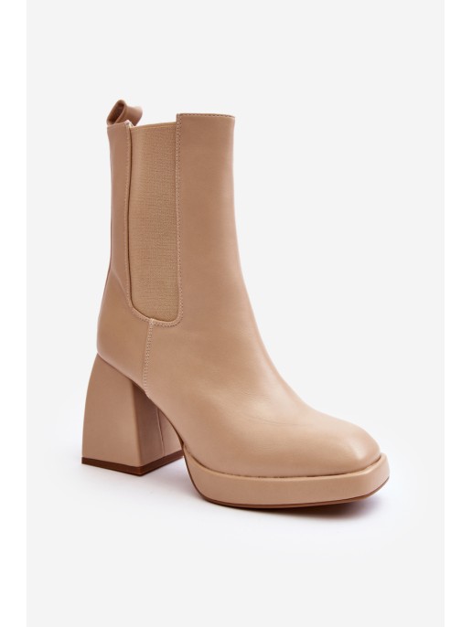 Women's platform and heel ankle boots in beige Stelares