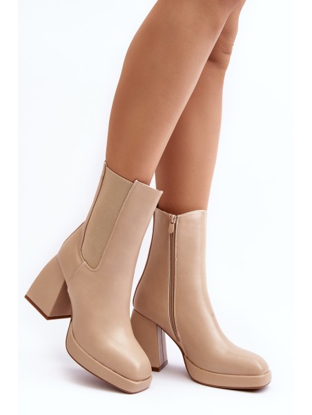 Women's platform and heel ankle boots in beige Stelares