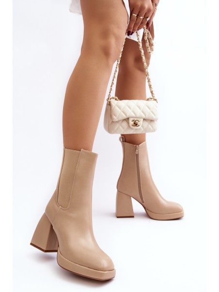 Women's platform and heel ankle boots in beige Stelares
