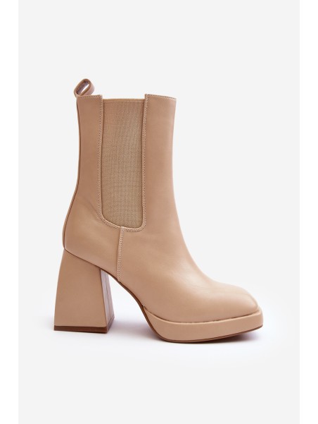 Women's platform and heel ankle boots in beige Stelares