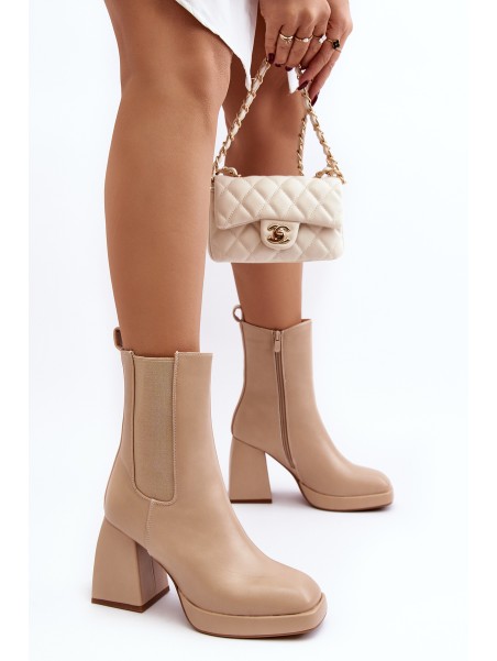 Women's platform and heel ankle boots in beige Stelares