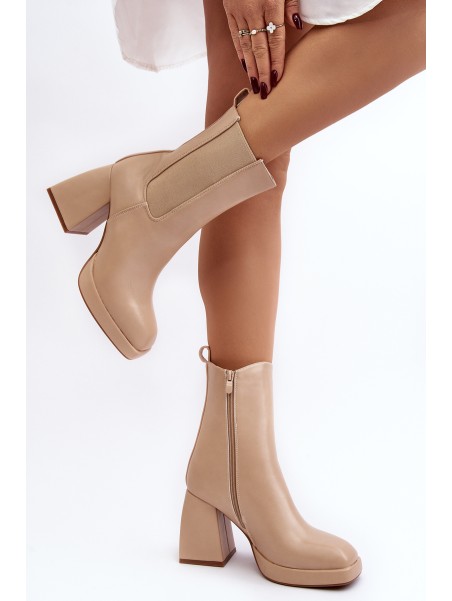 Women's platform and heel ankle boots in beige Stelares