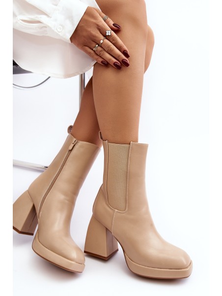 Women's platform and heel ankle boots in beige Stelares
