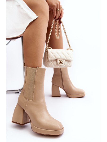 Women's platform and heel ankle boots in beige Stelares