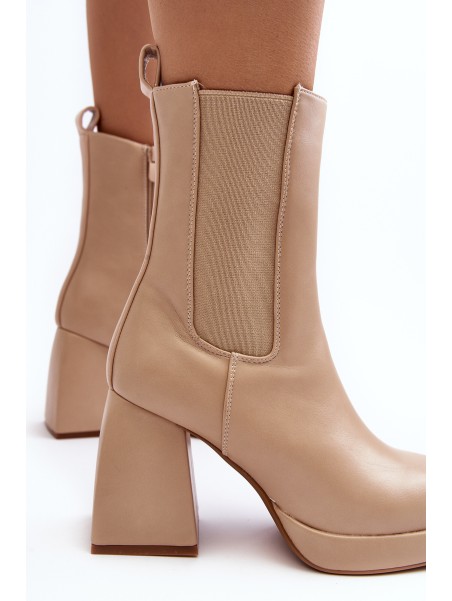 Women's platform and heel ankle boots in beige Stelares