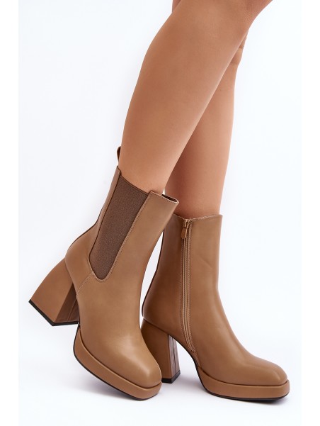 Massive Heel Ankle Boots Beige Ironna