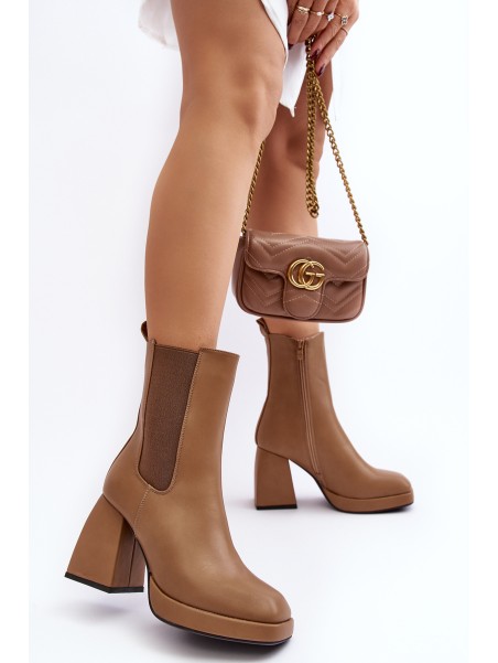 Massive Heel Ankle Boots Beige Ironna