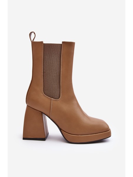 Massive Heel Ankle Boots Beige Ironna