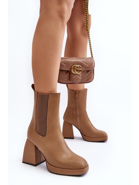 Massive Heel Ankle Boots Beige Ironna