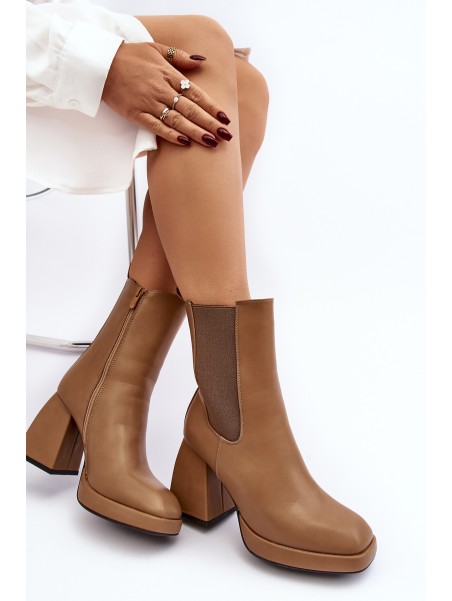 Massive Heel Ankle Boots Beige Ironna