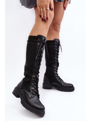 Women's lace-up boots with elastic upper black Virxinia 2