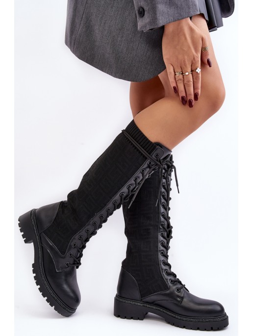 Women's lace-up boots with elastic upper black Virxinia Women's lace-up boots with elastic upper black Virxinia