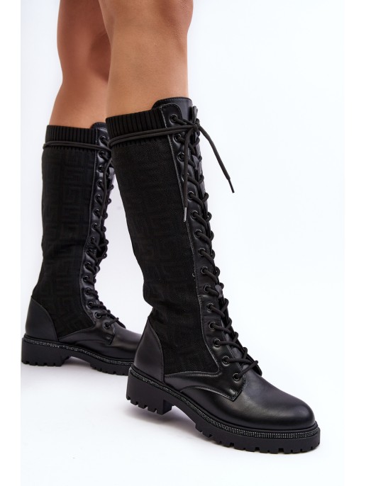 Women's lace-up boots with elastic upper black Virxinia Women's lace-up boots with elastic upper black Virxinia