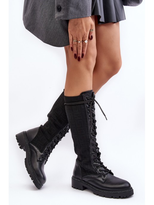 Women's lace-up boots with elastic upper black Virxinia Women's lace-up boots with elastic upper black Virxinia