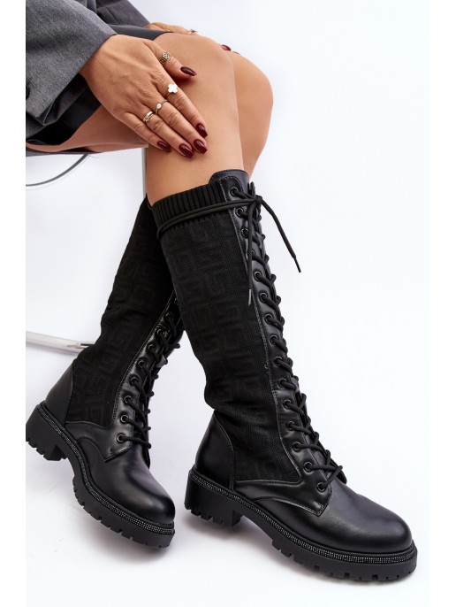 Women's lace-up boots with elastic upper black Virxinia Women's lace-up boots with elastic upper black Virxinia