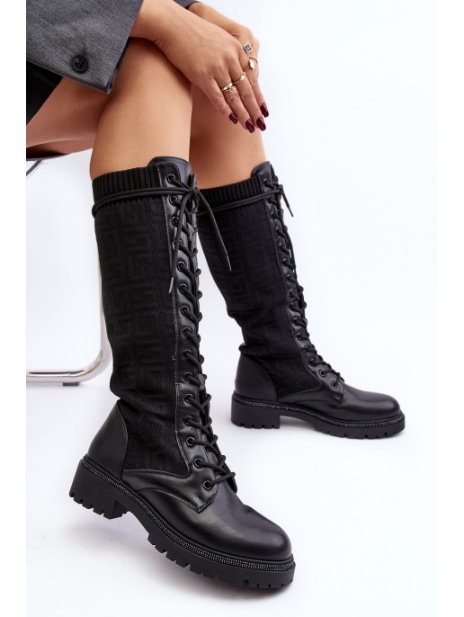 Women's lace-up boots with elastic upper black Virxinia Women's lace-up boots with elastic upper black Virxinia