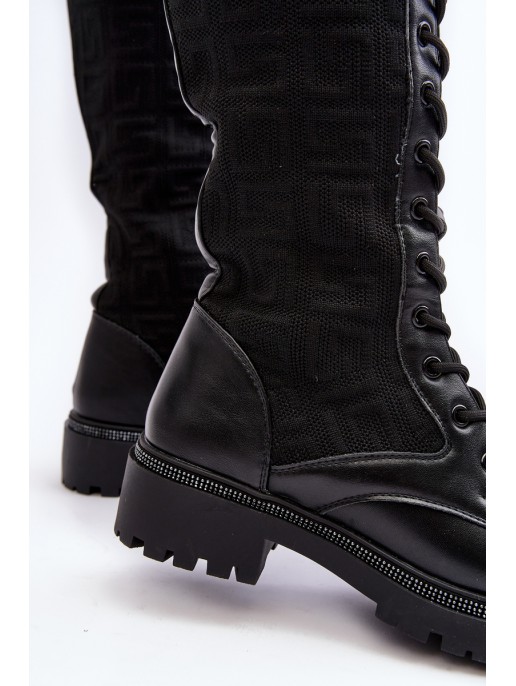 Women's lace-up boots with elastic upper black Virxinia Women's lace-up boots with elastic upper black Virxinia