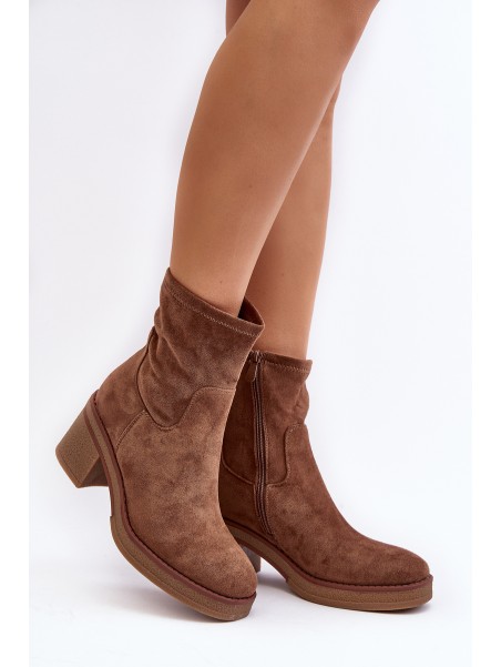 Women's Ankle Boots with Chunky Heel Brown Argastis