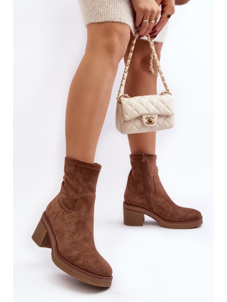 Women's Ankle Boots with Chunky Heel Brown Argastis