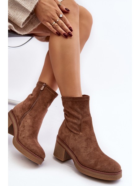 Women's Ankle Boots with Chunky Heel Brown Argastis