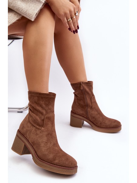 Women's Ankle Boots with Chunky Heel Brown Argastis