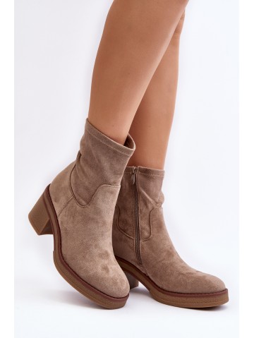 Moteriški kulkšnies batai su Block Heel Beige Argastis 2