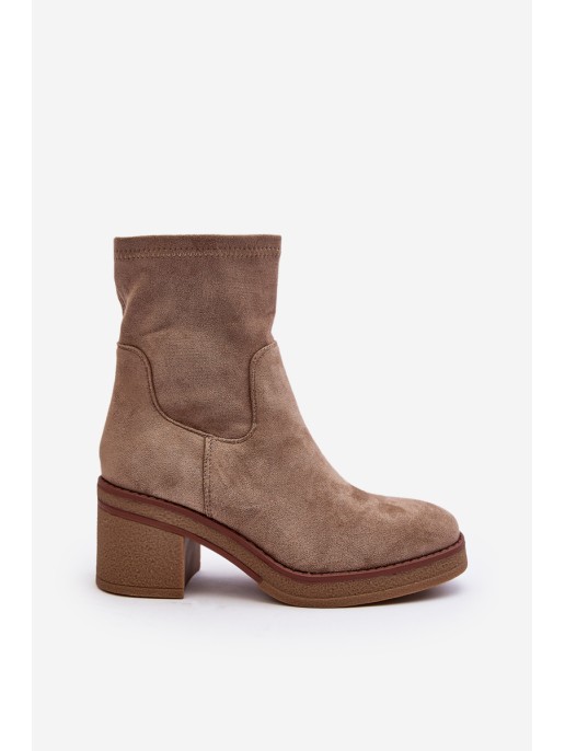 Moteriški kulkšnies batai su Block Heel Beige Argastis Moteriški kulkšnies batai su Block Heel Beige Argastis