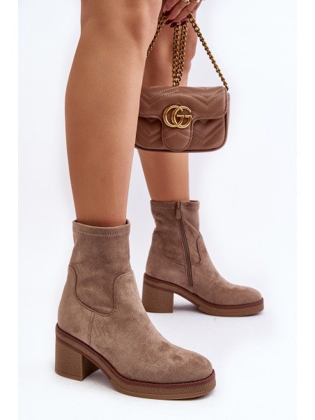 Women's Ankle Boots with Block Heel Beige Argastis