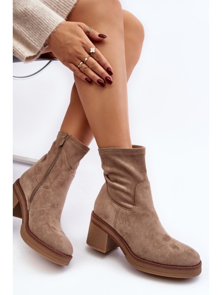 Women's Ankle Boots with Block Heel Beige Argastis
