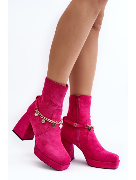 Women's ankle boots with chunky heel and chain detail Fuchsia Tiselo Women's ankle boots with chunky heel and chain detail Fuchsia Tiselo