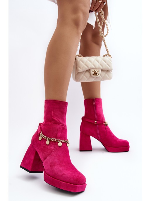 Women's ankle boots with chunky heel and chain detail Fuchsia Tiselo Women's ankle boots with chunky heel and chain detail Fuchsia Tiselo