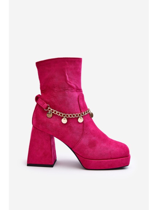 Women's ankle boots with chunky heel and chain detail Fuchsia Tiselo Women's ankle boots with chunky heel and chain detail Fuchsia Tiselo