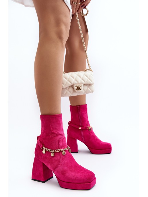 Women's ankle boots with chunky heel and chain detail Fuchsia Tiselo Women's ankle boots with chunky heel and chain detail Fuchsia Tiselo
