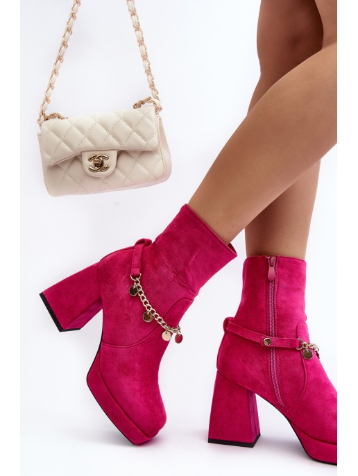 Women's ankle boots with chunky heel and chain detail Fuchsia Tiselo Women's ankle boots with chunky heel and chain detail Fuchsia Tiselo