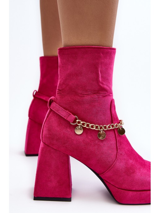 Women's ankle boots with chunky heel and chain detail Fuchsia Tiselo Women's ankle boots with chunky heel and chain detail Fuchsia Tiselo
