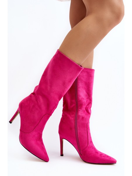 Women's Half-Calf Boots on Stiletto Fuchsia Odetteia