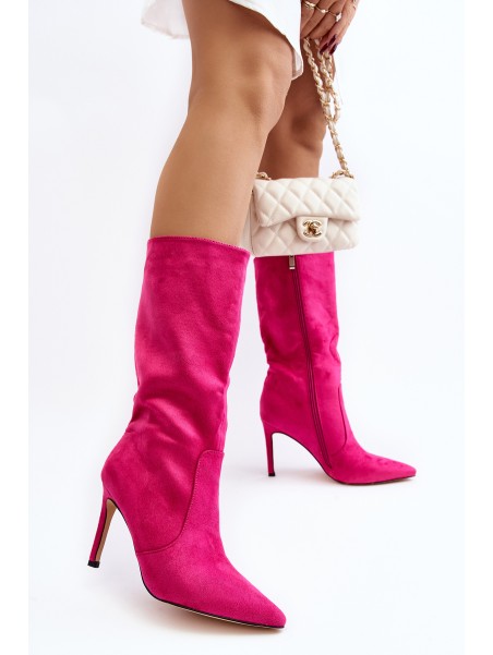 Women's Half-Calf Boots on Stiletto Fuchsia Odetteia