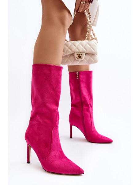 Women's Half-Calf Boots on Stiletto Fuchsia Odetteia