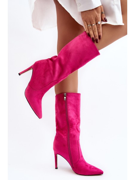 Women's Half-Calf Boots on Stiletto Fuchsia Odetteia