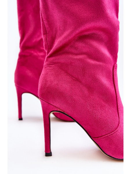 Women's Half-Calf Boots on Stiletto Fuchsia Odetteia