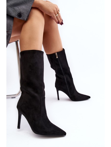 Women's Half-Calf Boots with Stiletto Heel Black Odetteia