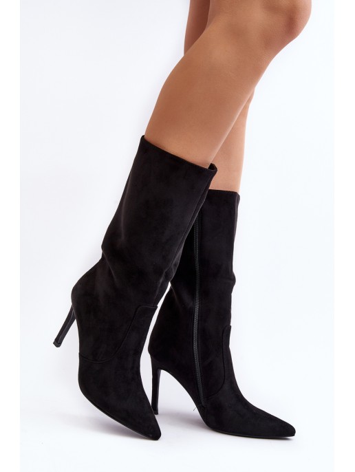 Women's Half-Calf Boots with Stiletto Heel Black Odetteia Women's Half-Calf Boots with Stiletto Heel Black Odetteia