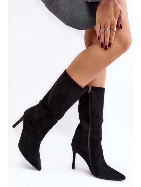 Women's Half-Calf Boots with Stiletto Heel Black Odetteia